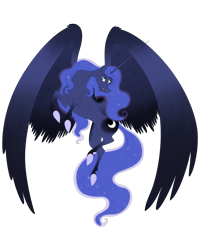 Size: 2400x3000 | Tagged: safe, artist:thegypsybeaner, princess luna, alicorn, pony, alternate design, cutie mark, ethereal mane, female, large wings, looking at something, princess, simple background, solo, transparent background, wings