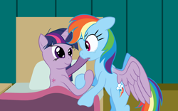 Size: 1280x800 | Tagged: safe, artist:cybersquirrel, derpibooru import, rainbow dash, twilight sparkle, twilight sparkle (alicorn), alicorn, pegasus, pony, amputation, bed, crying, female, hospital, hospital bed, mare, sad, scar, transplant, wings