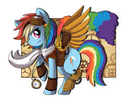 Size: 1169x960 | Tagged: safe, artist:pawbit, rainbow dash, pegasus, pony, amputee, augmented, prosthetic limb, prosthetic wing, prosthetics, solo, steampunk