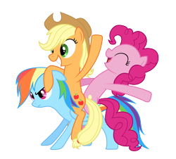 Size: 5000x4516 | Tagged: safe, artist:livehotsun, derpibooru import, applejack, pinkie pie, rainbow dash, earth pony, pegasus, pony, absurd resolution, annoyed, ponies riding ponies, riding, simple background, transparent background, vector