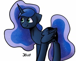 Size: 1032x826 | Tagged: safe, artist:jellyys, princess luna, alicorn, pony, photoshop, simple background, smiling, solo, standing