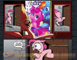 Size: 900x700 | Tagged: safe, derpibooru import, pinkie pie, rainbow dash, earth pony, pegasus, pony, exploitable meme, hoofbeat, meme, surprise door