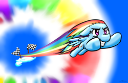 Size: 2000x1300 | Tagged: safe, artist:benjik, rainbow dash, pegasus, pony, cloud, finish line, solo, sonic rainboom