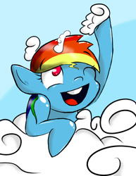 Size: 1024x1325 | Tagged: safe, artist:myieek, rainbow dash, pegasus, pony, blue coat, cloud swimming, female, mare, multicolored mane, solo