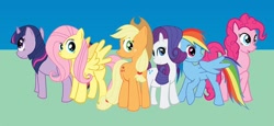 Size: 600x277 | Tagged: safe, artist:sockytrooper, derpibooru import, applejack, fluttershy, pinkie pie, rainbow dash, rarity, twilight sparkle, earth pony, pegasus, pony, unicorn, mane six