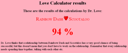 Size: 869x362 | Tagged: safe, rainbow dash, scootaloo, female, lesbian, love calculator, scootadash, shipping