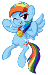 Size: 1288x2000 | Tagged: safe, artist:breioom, rainbow dash, pegasus, pony, medal, one eye closed, smiling, solo, wink