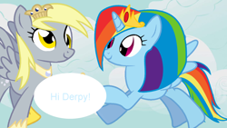 Size: 1280x720 | Tagged: safe, derpy hooves, rainbow dash, alicorn, pony, ask-princessderpy, asknicerainbowdash, best pony, cute, dashabetes, race swap, rainbowcorn, tumblr