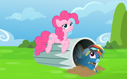 Size: 8062x5000 | Tagged: safe, artist:sollace, derpibooru import, pinkie pie, rainbow dash, earth pony, pegasus, pony, newbie dash, absurd resolution, bedroom eyes, clothes, cookie, cookie crumbs, food, looking at you, scrunchy face, trash can, vector, wonderbolts uniform