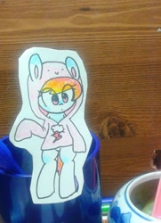 Size: 597x823 | Tagged: safe, artist:danadyu, rainbow dash, pegasus, pony, bipedal, clothes, hoodie, paper child