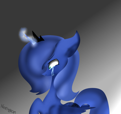 Size: 2343x2205 | Tagged: safe, artist:nersigon, princess luna, alicorn, pony, crown, crying, female, horn, jewelry, magic, regalia, s1 luna, sad, solo, wings