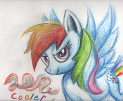 Size: 1136x928 | Tagged: safe, artist:benrusk, rainbow dash, pegasus, pony, blue coat, female, mare, multicolored mane, solo, traditional art