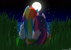 Size: 1920x1370 | Tagged: safe, artist:bcrich40, rainbow dash, twilight sparkle, pegasus, pony, female, lesbian, moon, night, ocean, shipping, twidash