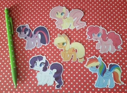 Size: 960x702 | Tagged: safe, artist:ellesdoodlebox, derpibooru import, applejack, fluttershy, pinkie pie, rainbow dash, rarity, twilight sparkle, twilight sparkle (alicorn), alicorn, pony, female, irl, mane six, mare, photo, sticker