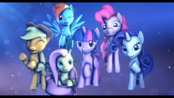 Size: 1280x720 | Tagged: safe, artist:alcohors, derpibooru import, applejack, fluttershy, pinkie pie, rainbow dash, rarity, twilight sparkle, twilight sparkle (alicorn), alicorn, earth pony, pegasus, pony, unicorn, 3d, female, mane six, mare