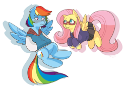 Size: 2449x1716 | Tagged: safe, artist:chiptoony, fluttershy, rainbow dash, pegasus, pony, clothes, glasses