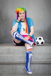 Size: 691x1036 | Tagged: safe, artist:drowninginrice, rainbow dash, human, equestria girls, cosplay, irl, irl human, photo, solo