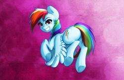 Size: 5100x3300 | Tagged: safe, artist:kelisah, derpibooru import, rainbow dash, pegasus, pony, absurd resolution, flying, grin, solo, underhoof