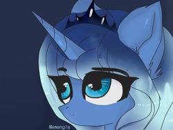 Size: 1600x1200 | Tagged: safe, artist:memengla, princess luna, alicorn, pony, crown, ear fluff, female, horn, jewelry, mare, regalia, simple background, solo, younger