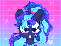 Size: 4000x3000 | Tagged: safe, artist:bunxl, princess luna, alicorn, pony, between dark and dawn, 80s, 80s princess luna, anime eyes, bust, cute, female, heart eyes, high res, looking at you, lunabetes, mare, portrait, smiling, solo, starry eyes, wingding eyes