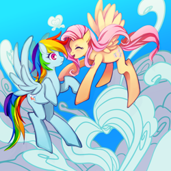 Size: 800x800 | Tagged: safe, derpibooru import, fluttershy, rainbow dash, pegasus, pony, female, flutterdash, lesbian, shipping