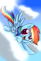 Size: 1828x2743 | Tagged: safe, artist:supercoco142, derpibooru import, rainbow dash, pegasus, pony, cloud, cute, dashabetes, flying, solo