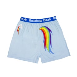 Size: 1000x1000 | Tagged: safe, rainbow dash, back, boxers, clothes, cutie mark, irl, official, tail, underwear, welovefine