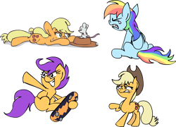 Size: 1000x720 | Tagged: safe, artist:scrimpeh, derpibooru import, applejack, rainbow dash, scootaloo, earth pony, pegasus, pony