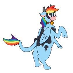 Size: 600x600 | Tagged: safe, artist:kushina13, rainbow dash, cow, bell, bell collar, butt, collar, cowbell, cowified, pegacow, plot, rainbovine dash, solo, species swap, udder, wings