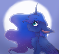 Size: 1300x1200 | Tagged: safe, artist:brendalobinha, princess luna, alicorn, pony, collaboration, bust, cheek fluff, chest fluff, ear fluff, female, full moon, leg fluff, mare, moon, profile, solo