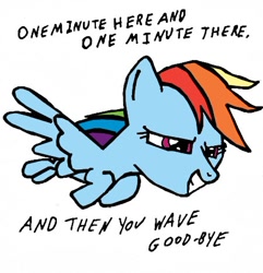 Size: 450x467 | Tagged: safe, artist:closer-to-the-sun, rainbow dash, pegasus, pony, faith no more, flying, lyrics, solo