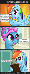 Size: 1024x2480 | Tagged: safe, artist:10art1, derpibooru import, blue bobbin, rainbow dash, earth pony, pegasus, pony, the saddle row review, clipboard, comic, female, glasses, job interview, mare, meme, not clothes