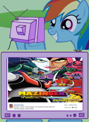 Size: 563x771 | Tagged: safe, rainbow dash, pegasus, pony, discotek media, exploitable meme, mazinger, mazinger z, meme, obligatory pony, tv meme