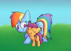 Size: 1768x1270 | Tagged: safe, artist:mr. rottson, derpibooru import, rainbow dash, scootaloo, pegasus, pony, scootalove