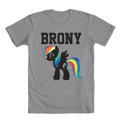 Size: 1000x1000 | Tagged: safe, rainbow dash, pegasus, pony, brony, clothes, official, shirt, solo, welovefine