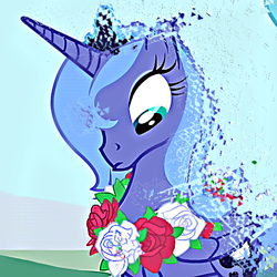 Size: 600x600 | Tagged: safe, edit, edited screencap, screencap, princess luna, alicorn, pony, friendship is magic, season 1, cropped, female, flower, rose, s1 luna, thanos snap