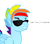 Size: 1394x1226 | Tagged: safe, artist:jaquelindreamz, derpibooru import, rainbow blitz, rainbow dash, pegasus, pony, dialogue, rule 63, simple background, solo, sunglasses, transparent background