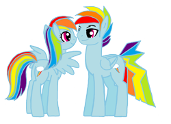 Size: 1665x1203 | Tagged: safe, artist:jaquelindreamz, derpibooru import, rainbow blitz, rainbow dash, pegasus, pony, dashblitz, female, male, rule 63, self ponidox, selfcest, shipping, simple background, straight, transparent background