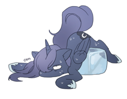 Size: 708x551 | Tagged: safe, artist:rd_3024, princess luna, alicorn, pony, cute, ice, ice cube, lunabetes, solo, sweat