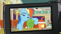 Size: 1047x587 | Tagged: safe, derpibooru import, screencap, rainbow dash, oc, oc:anon, oc:kid anon, pegasus, pony, the saddle row review, /mlp/, 1000 hours in ms paint, camera, camera shot, implied pedophilia, ms paint, personal space invasion