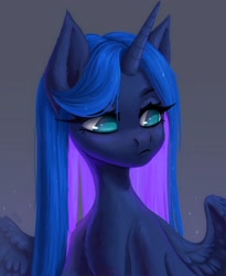 Size: 1800x2200 | Tagged: safe, artist:lomilykohi, princess luna, alicorn, pony, alternate hairstyle, bust, cute, ear fluff, female, lunabetes, mare, no pupils, solo