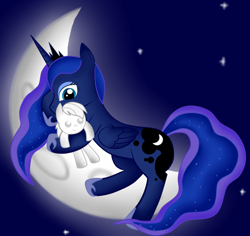 Size: 704x665 | Tagged: safe, artist:niuray-hitware21, princess luna, oc, oc:crescent, alicorn, pony, crescent moon, hijo de la luna, maternaluna, moon