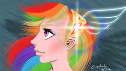 Size: 800x450 | Tagged: safe, artist:creepytrucky, rainbow dash, human, humanized, light skin, solo