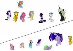 Size: 2020x1424 | Tagged: safe, artist:everyponys favorite, derpibooru import, applejack, fluttershy, pinkie pie, queen chrysalis, rainbow dash, rarity, spike, twilight sparkle, twilight sparkle (alicorn), oc, alicorn, changeling, changeling queen, dragon, earth pony, pegasus, pony, unicorn, 3d, death, female, mane six, mare, ponified spike