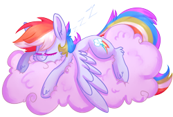 Size: 3811x2575 | Tagged: safe, artist:starlet8228, derpibooru import, rainbow dash, pegasus, pony, cloud, prone, sleeping, solo, spread wings