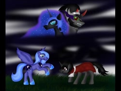 Size: 480x360 | Tagged: safe, artist:pinkarma, king sombra, nightmare moon, princess luna, alicorn, pony, unicorn, female, lumbra, male, s1 luna, shipping, sombramoon, straight, younger