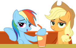 Size: 4772x3038 | Tagged: safe, artist:sketchmcreations, derpibooru import, applejack, rainbow dash, earth pony, pegasus, pony, the saddle row review, bendy straw, booth, drink, drinking straw, duo, female, inkscape, lidded eyes, looking at you, mare, simple background, soda, transparent background, vector