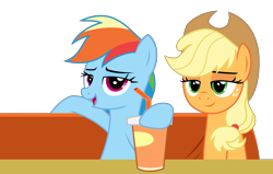 Size: 4772x3038 | Tagged: safe, artist:sketchmcreations, derpibooru import, applejack, rainbow dash, earth pony, pegasus, pony, the saddle row review, bedroom eyes, booth, inkscape, simple background, soda, transparent background, vector