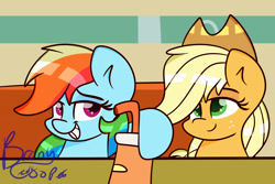 Size: 3000x2000 | Tagged: safe, artist:lynchristina, derpibooru import, applejack, rainbow dash, earth pony, pegasus, pony, the saddle row review, scene interpretation