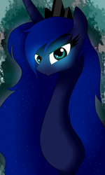 Size: 1232x2048 | Tagged: safe, artist:minelviii, princess luna, alicorn, pony, bust, female, glowing eyes, jewelry, mare, solo, tiara